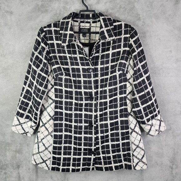 Womens Black & White Checkered Dennis Basso Tweed Jacket Button Front Size 20W - Picture 2 of 11